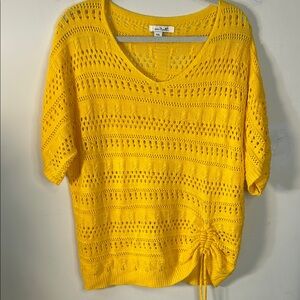 Simply Noelle Yellow Short‎ Sleeve Crochet Style Sweater Size Large